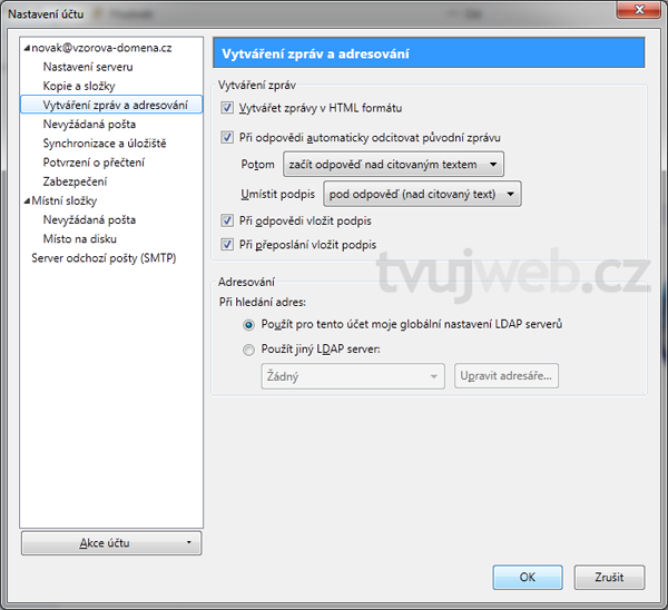 Nápověda TvujWeb.CZ - Mozilla  Thunderbird s prokolem IMAP